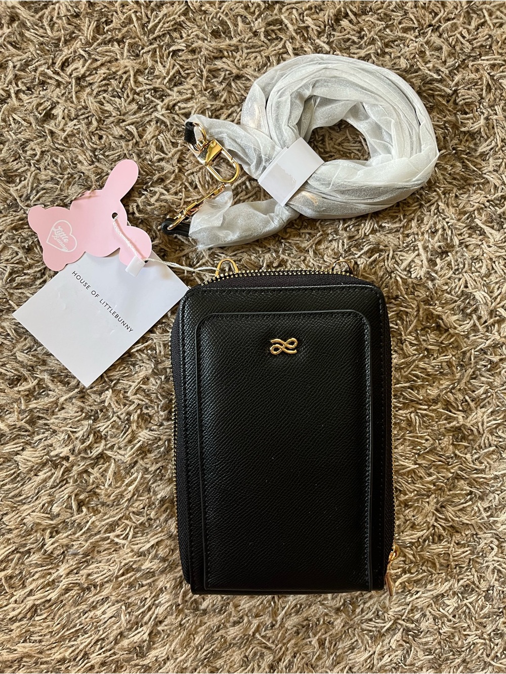HOUSE OF LITTLEBUNNY Black Crossbody Wallet with Gold Hardware - NWT